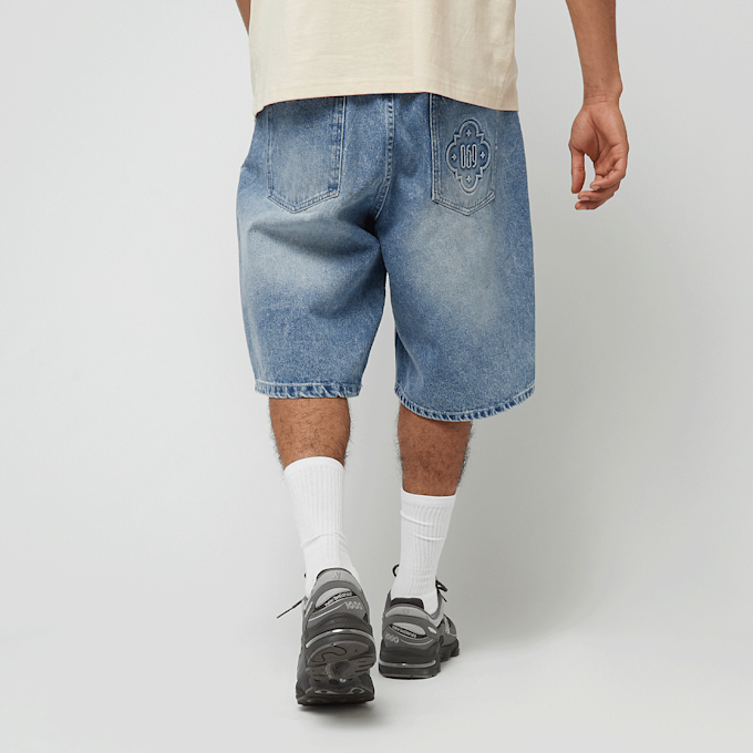 zəяo si:x nœf Primary Logo Embossed Denim Shorts niebieski 47272 2