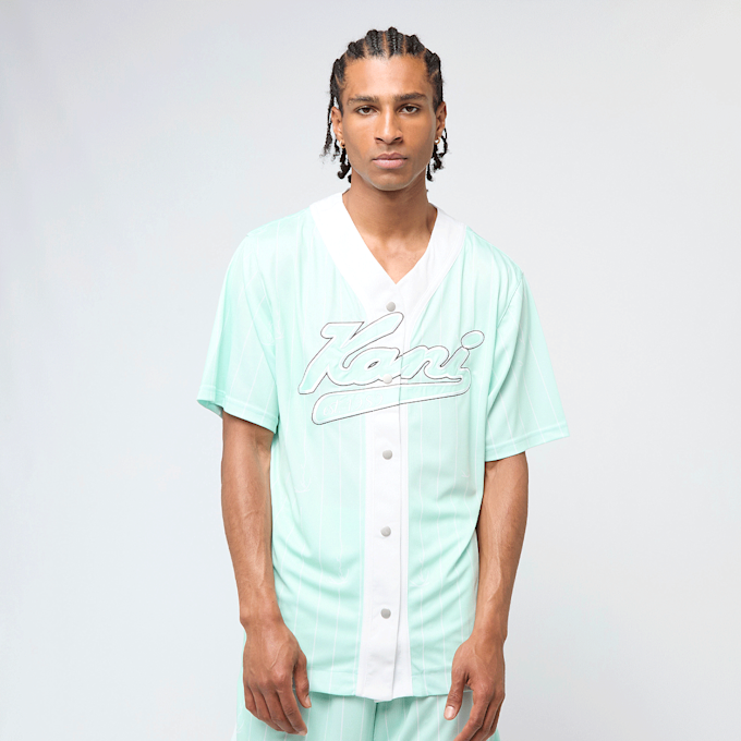 Maillot De Baseball Homme KARL KANI - Bleu - Col V - Taille L - Polyester - Vintage 2000s