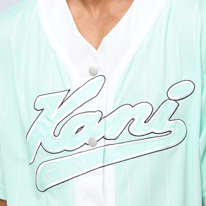 Karl Kani Varsity Logo Pinstripe Baseball Shirt türkis 47360 3