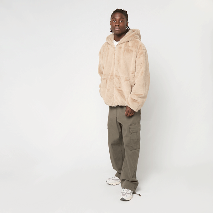 Urban Classics Full Zip Faux Fur Hoodie beż 61363 4