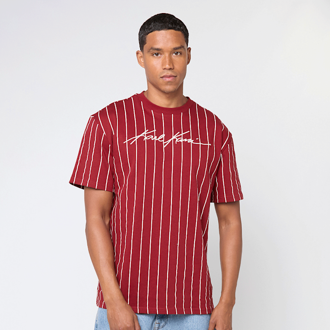Karl Kani Autograph Pinstripe Jersey Boxy T-Shirt rosso 61422 1