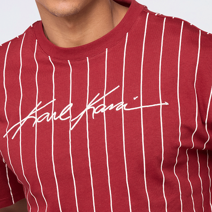 Karl Kani Autograph Pinstripe Jersey Boxy T-Shirt rouge 61422 3