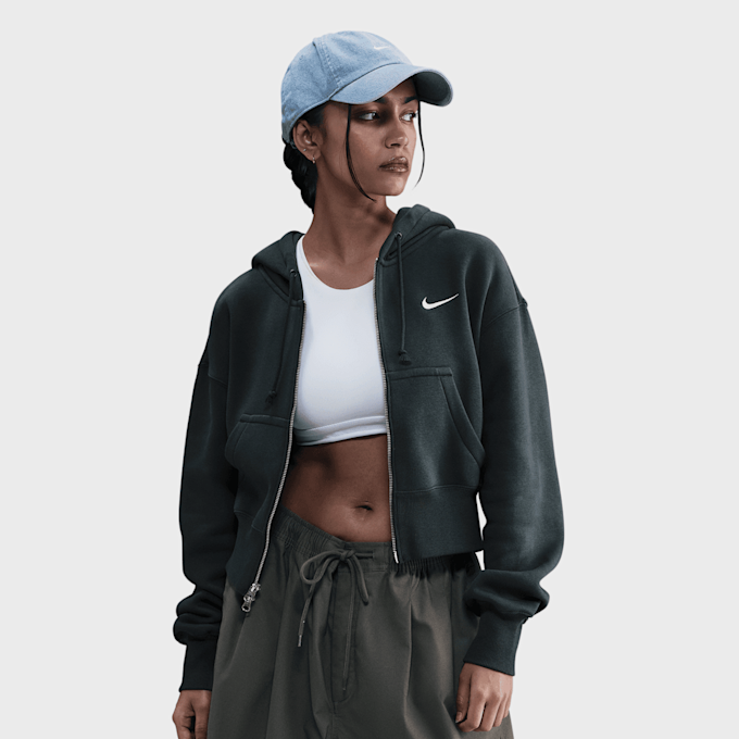 Nike Sportswear Phoenix Fleece Loose Full-Zip Cropped Hoodie vert 91783 1