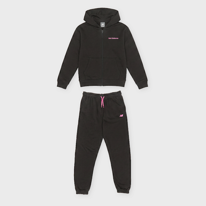New Balance Linear Logo French Terry Zip Hoodie and Jog Set schwarz 94390 1