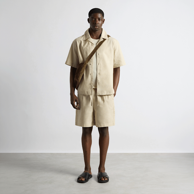 Burocs Linen Blend Short Sleeve Shirt beige 100212 3