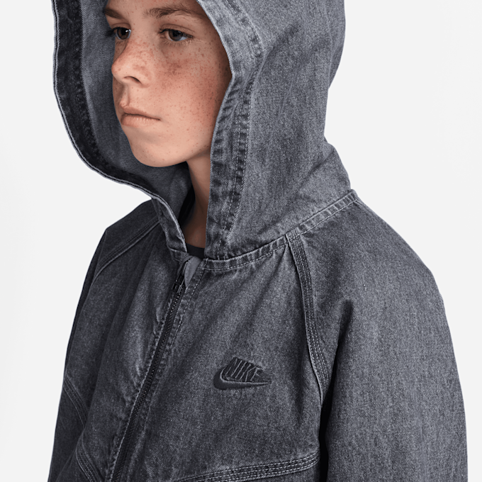 Nike   Sportswear Collection Full-Zip Hooded Denim Jacket gris 101310 3