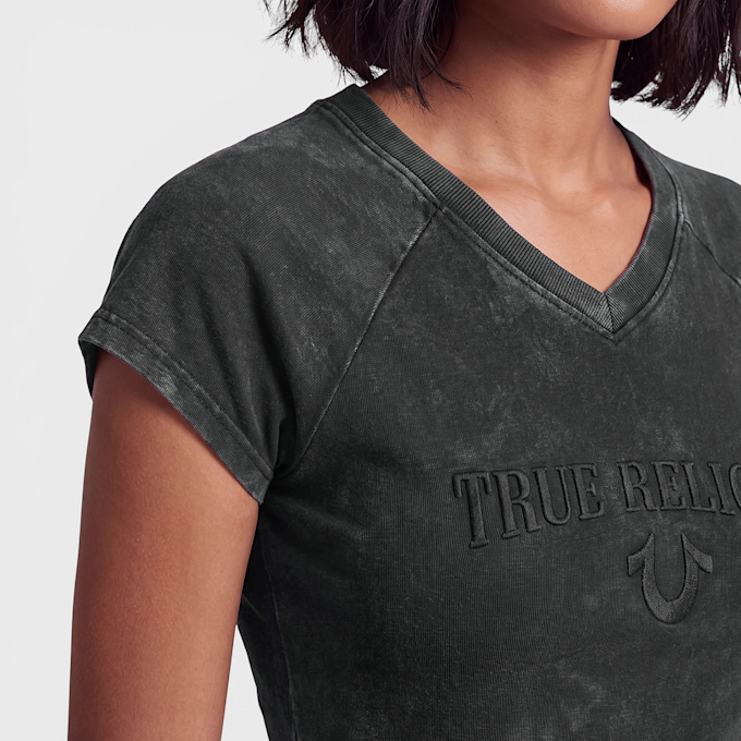 True Religion Embroidered Washed Rib Baby Tee Grau 102375 3