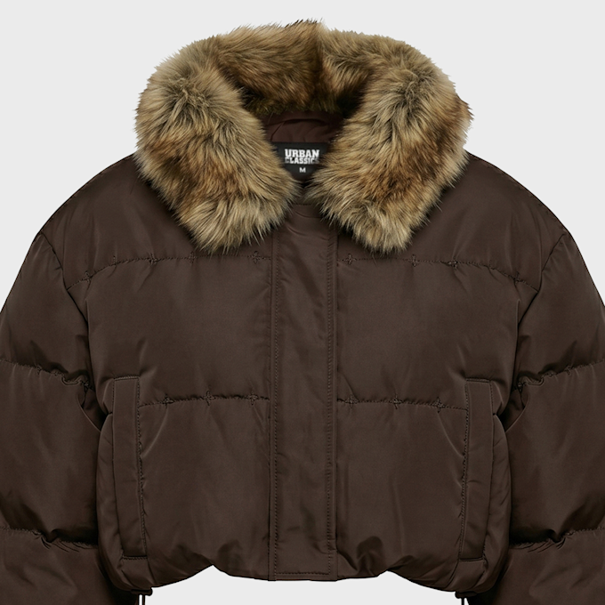 Urban Classics Ladies Cropped Fake Fur Collar Jacket brun 103285 3