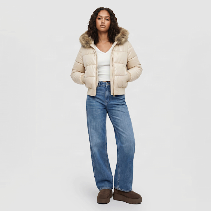 Urban Classics Ladies Bomber Fake Fur Hooded Jacket Beige 103294 4