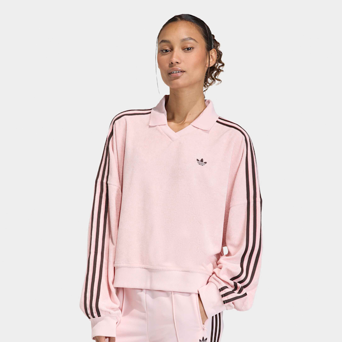 adidas Originals Terry Towel V Neck Long Sleeves Polo Shirt lichtroze 107207 1