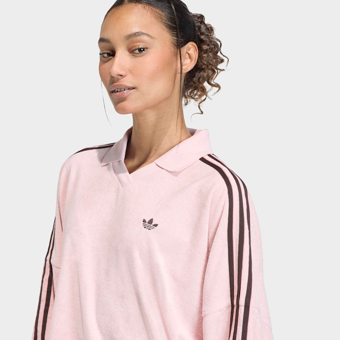 adidas Originals Terry Towel V Neck Long Sleeves Polo Shirt rose 107207 3