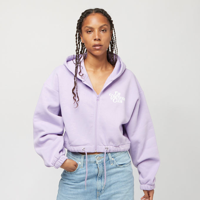 On Vacation Calligraphy Cropped Zip Hoodie - Light Purple lila 11656 1