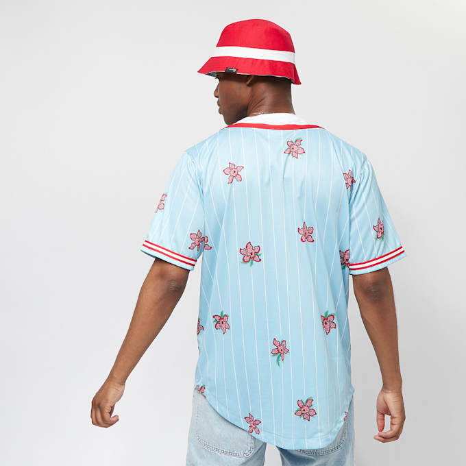 Karl Kani x Stranger Things Woven Signature Pinstripe Baseball Shirt azul 12972 2