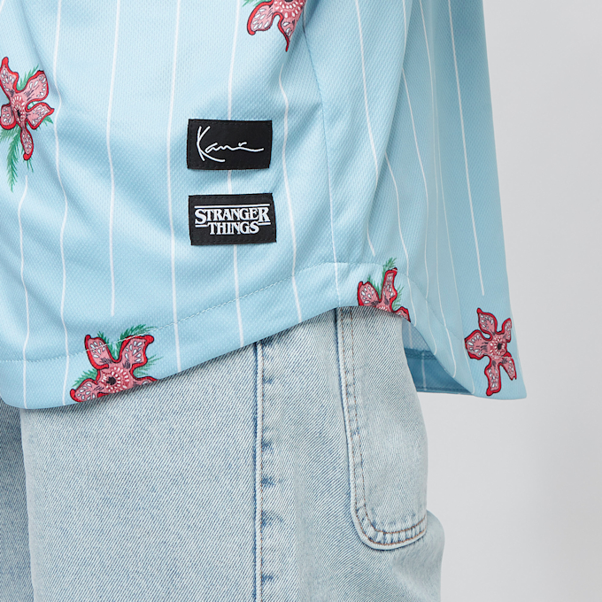 Karl Kani x Stranger Things Woven Signature Pinstripe Baseball Shirt blauw 12972 4