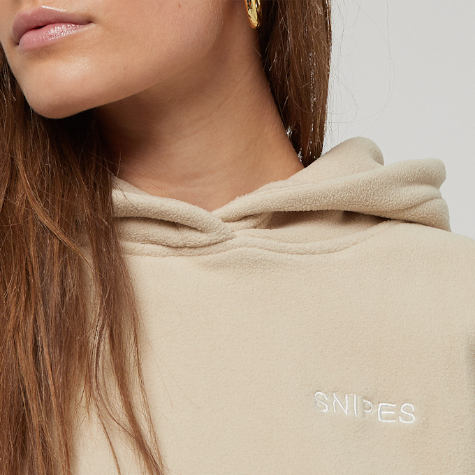 SNIPES Small Bold Logo Polar Fleece Oversized Cropped Hoodie Beige 18341 3