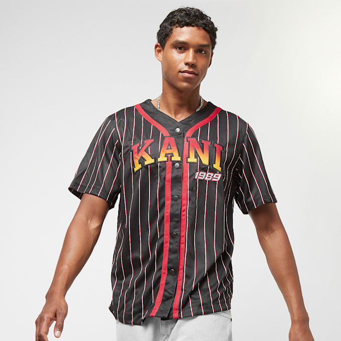 Karl Kani Serif Pinstripe Baseball Shirt Schwarz 19814 1