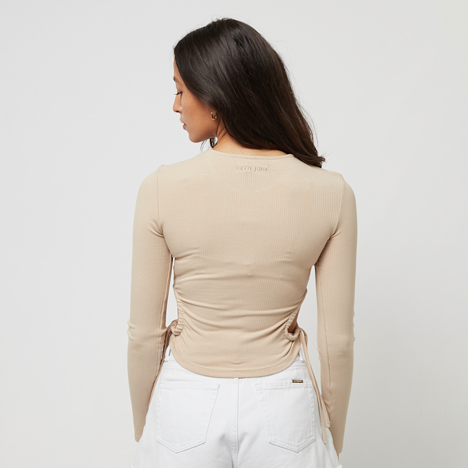 Sixth June Long Sleeve Rib Crop Top W/ Side Rush Beige 23642 2