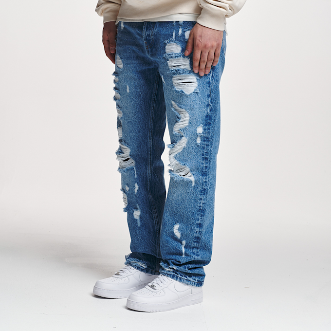 2Y STUDIOS Firio Destroyed Straight Jeans blauw 24760 1