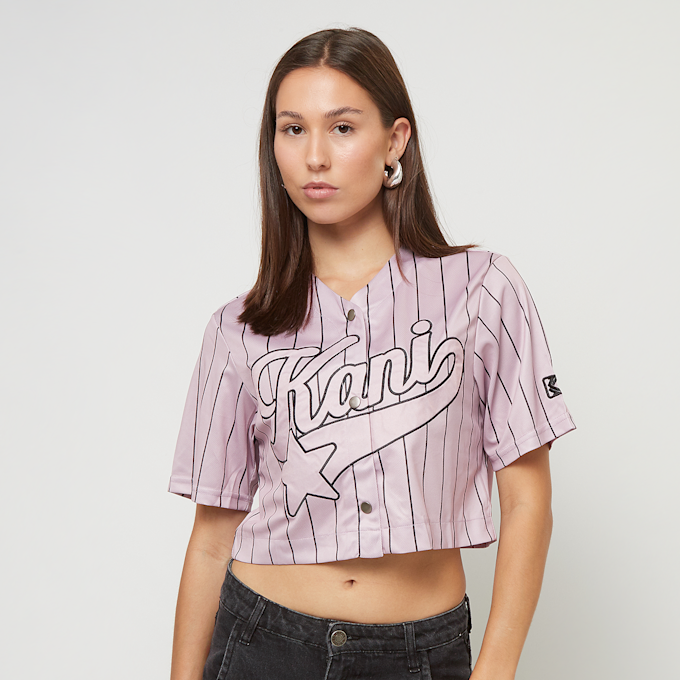 Karl Kani OG Star Logo Crop Pinstripe Baseball Shirt rosa  46241 1