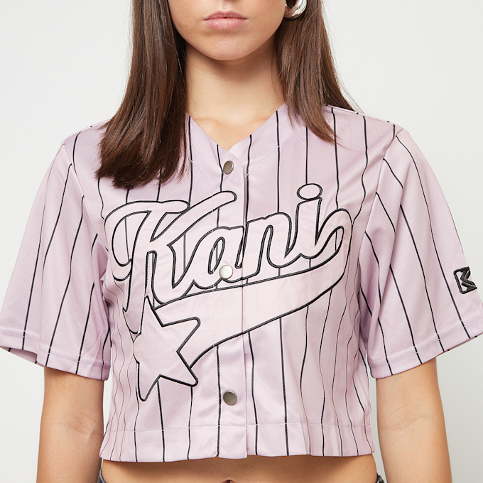 Karl Kani OG Star Logo Crop Pinstripe Baseball Shirt rosa  46241 3