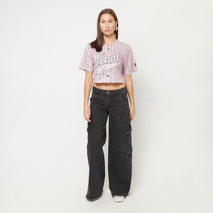 Karl Kani OG Star Logo Crop Pinstripe Baseball Shirt rosa  46241 4
