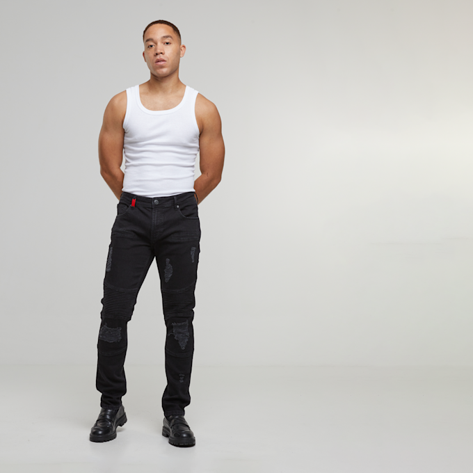 2Y STUDIOS Oscar Ripped Slim Fit Jeans preto 40442 5