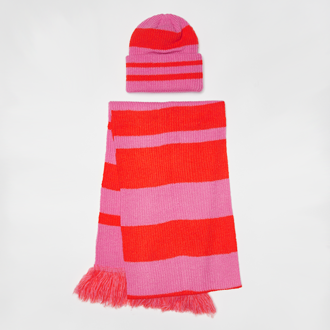 New Era Stripe Scarf Beanie Set (2 Piece) wielokolorowy 41482 2