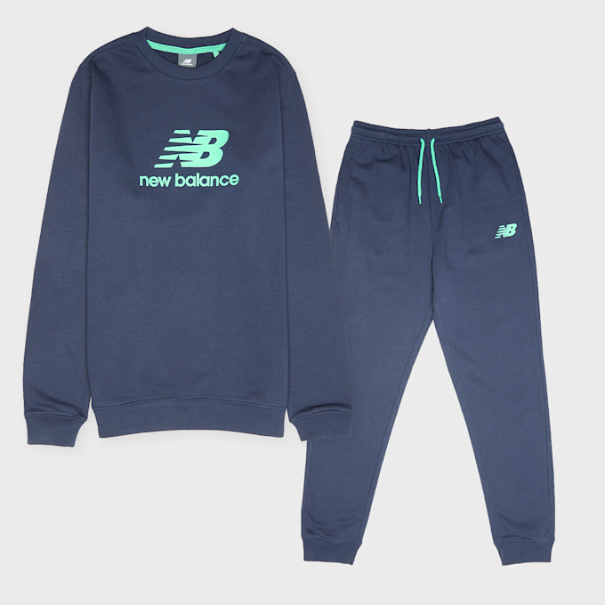New Balance French Terry Stacked Logo Crew & Jog Set Blu 94367 1