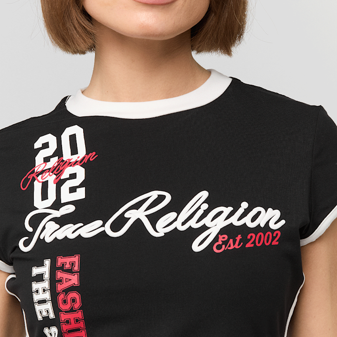 True Religion Sporty Cap Sleeves Ringer Baby Tee preto 95193 3
