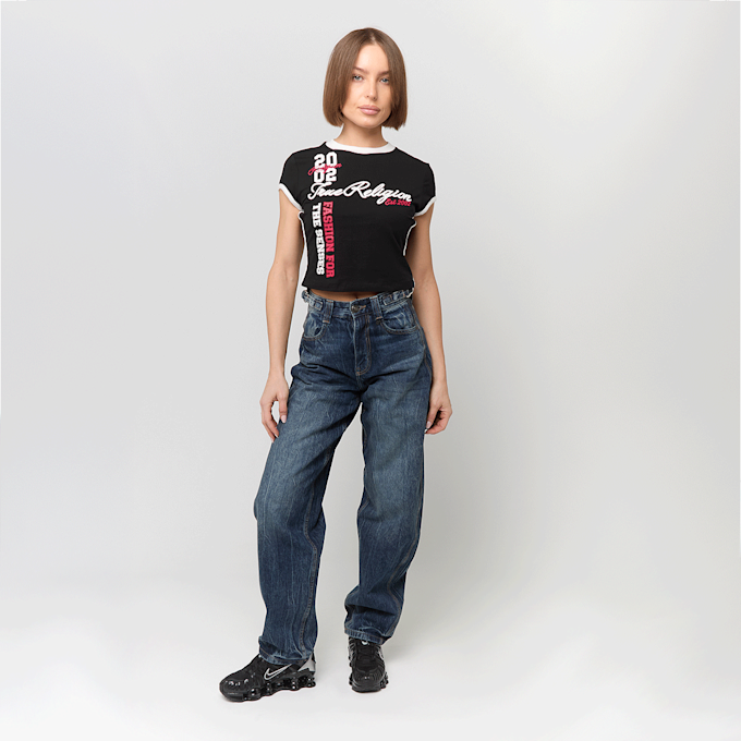 True Religion Sporty Cap Sleeves Ringer Baby Tee crna 95193 4