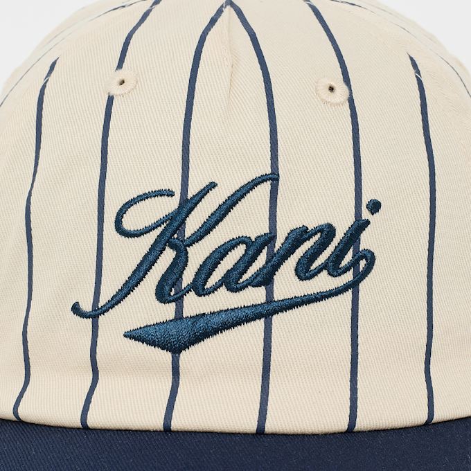 Karl Kani Cursive Varsity Pinstripe Baseball Cap off white/dark blue wit 96329 4