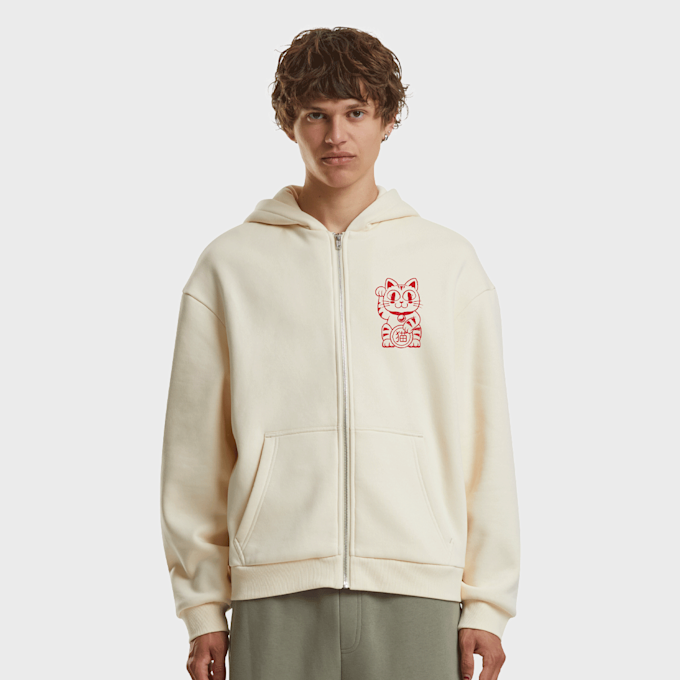 Mister Tee Good Luck Cat Fluffy Zip Hoody beige 97802 2