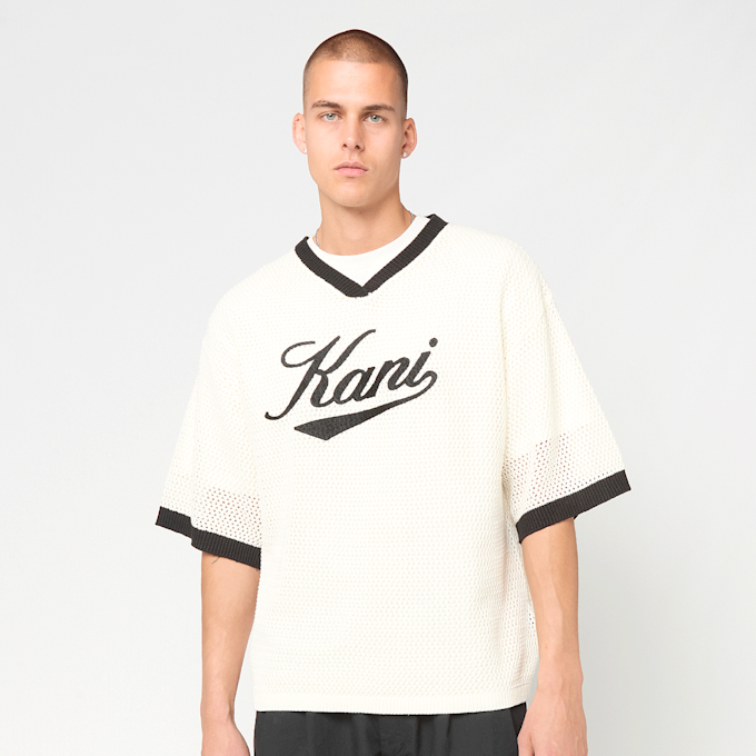 Karl Kani Cursive Varsity Crochet Boxy T-Shirt beige 98824 1