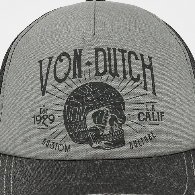 Von Dutch Originals Distressed Trucker Cap Ride On The Storm cinzento 99014 4