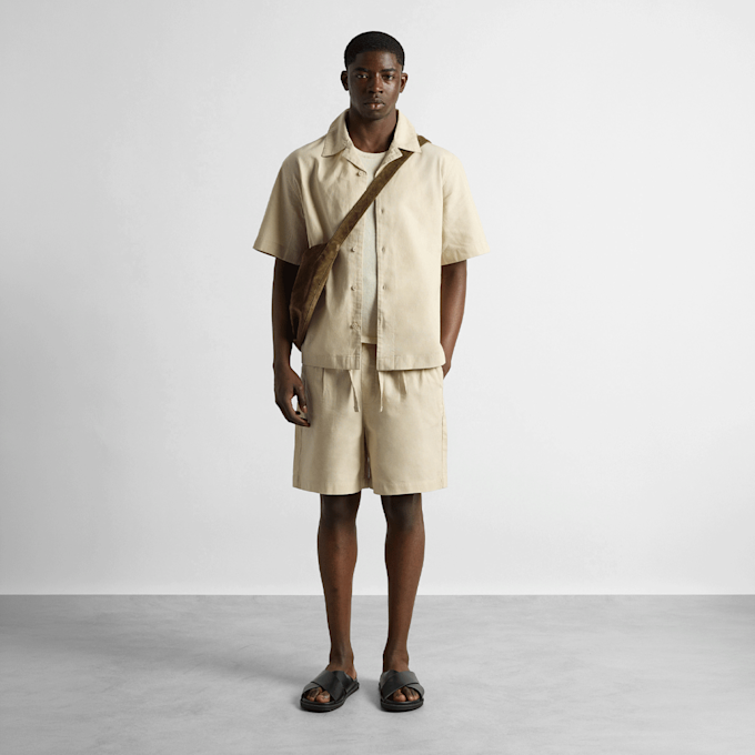 Burocs Linen Blend Short Sleeve Shirt beige 100212 3