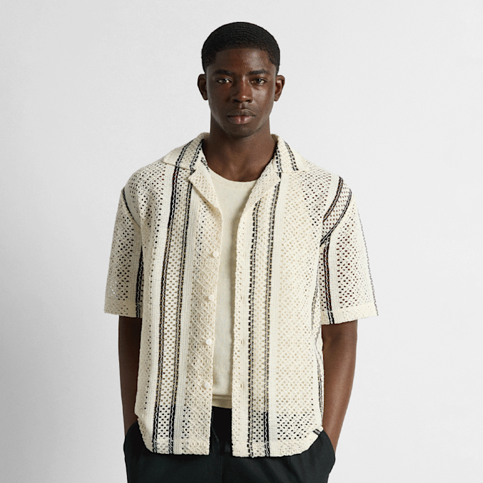 Burocs Crochet Striped Shirt beige 100202 1