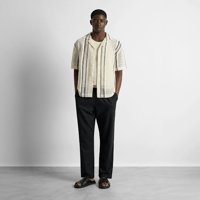 Burocs Crochet Striped Shirt beige 100202 3