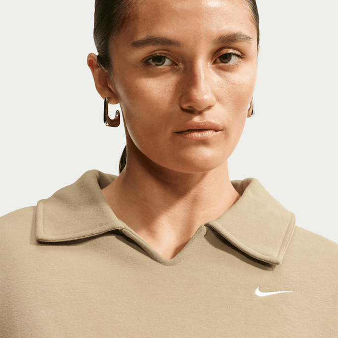 Nike   Studio Fleece Medium Weight Oversized Crop Polo bege 101334 3