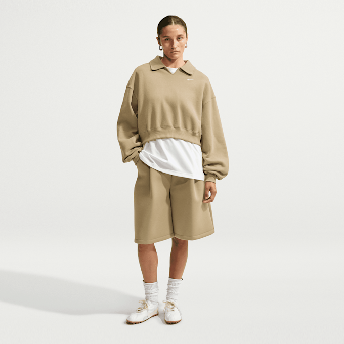Nike   Studio Fleece Medium Weight Oversized Crop Polo bege 101334 5