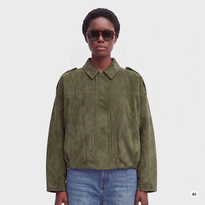 Decibel Faux Suede Bomber Jacket vert 102864 1