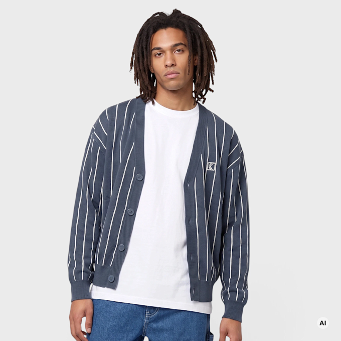 Karl Kani OG Pinstripe Jacquard Cropped Cardigan blauw 103061 1
