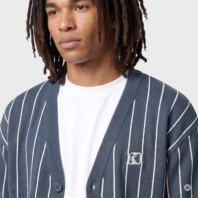 Karl Kani OG Pinstripe Jacquard Cropped Cardigan blauw 103061 3