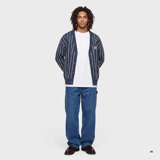 Karl Kani OG Pinstripe Jacquard Cropped Cardigan blauw 103061 4