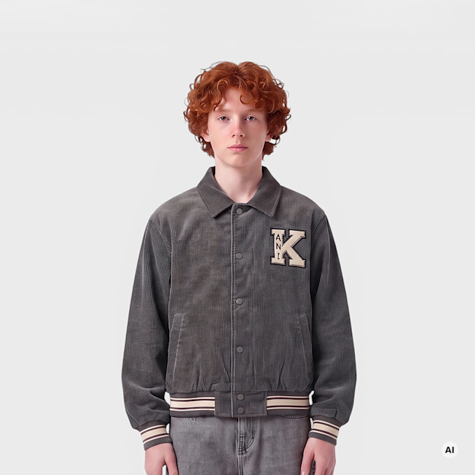Karl Kani Retro Patch Corduroy College Jacket Junior grey gris 103084 1