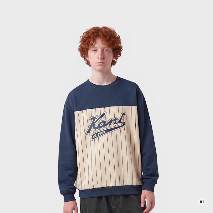 Karl Kani Varsity Pinstripe Crewneck Junior bleu 103088 1