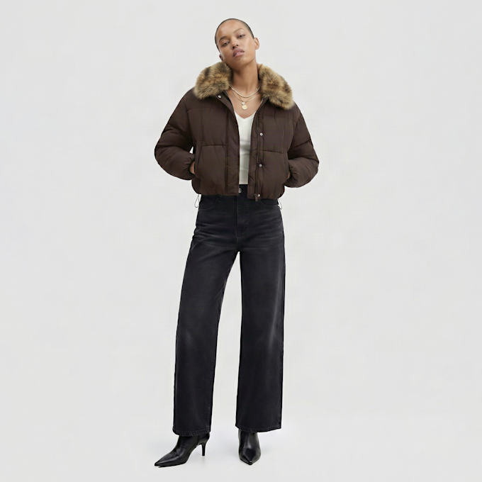 Urban Classics Ladies Cropped Fake Fur Collar Jacket marrone 103285 4