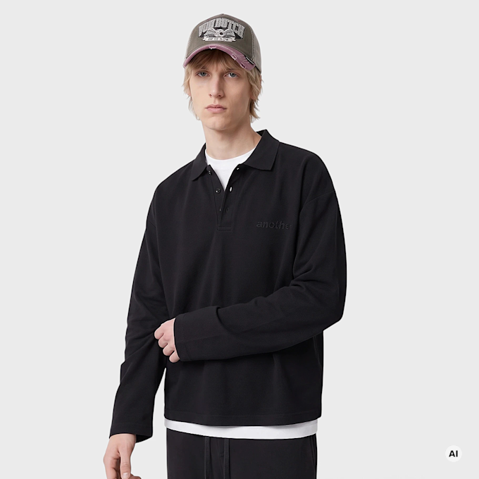 Another Cotton Lab Another Longsleeve Piqué Polo Shirt Schwarz 103431 1
