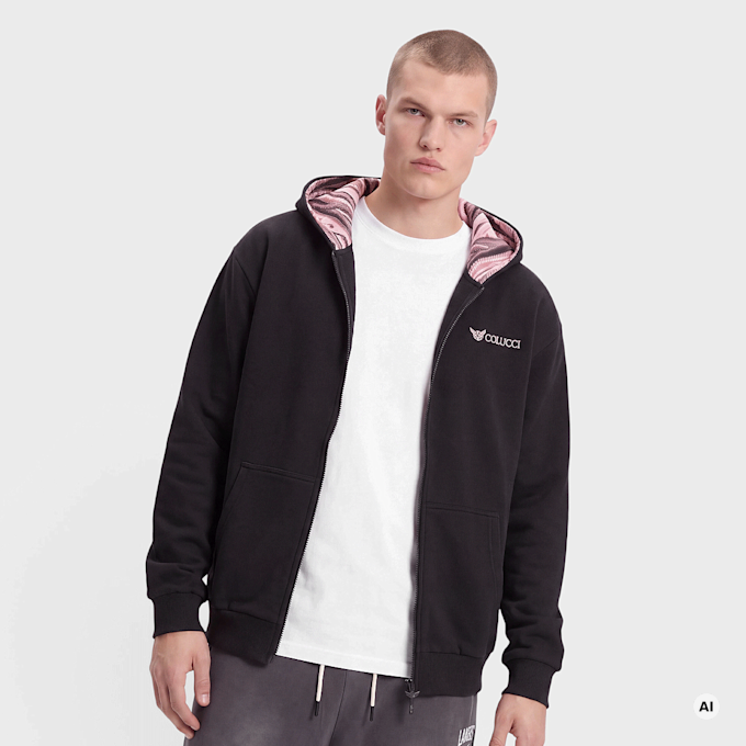 Colucci IKARUS BACKPRINT ZIP-HOODIE BLACK, AOP ROSE preto 105218 1