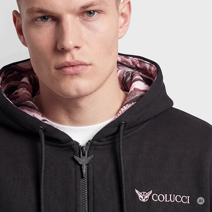 Colucci IKARUS BACKPRINT ZIP-HOODIE BLACK, AOP ROSE czarny 105218 3