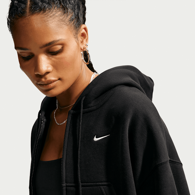 Nike   Studio Fleece Medium Weight Oversized Crop Full Zip Hoodie zwart 105550 3